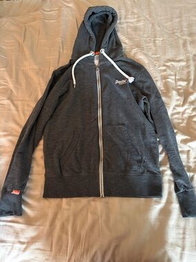 Superdry Dark Gray Zip Hoodie with White Drawcords